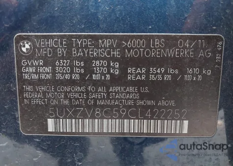 2012 BMW X5 xDrive50I from USA, damaged, VIN 5UXZV8C59CL422252